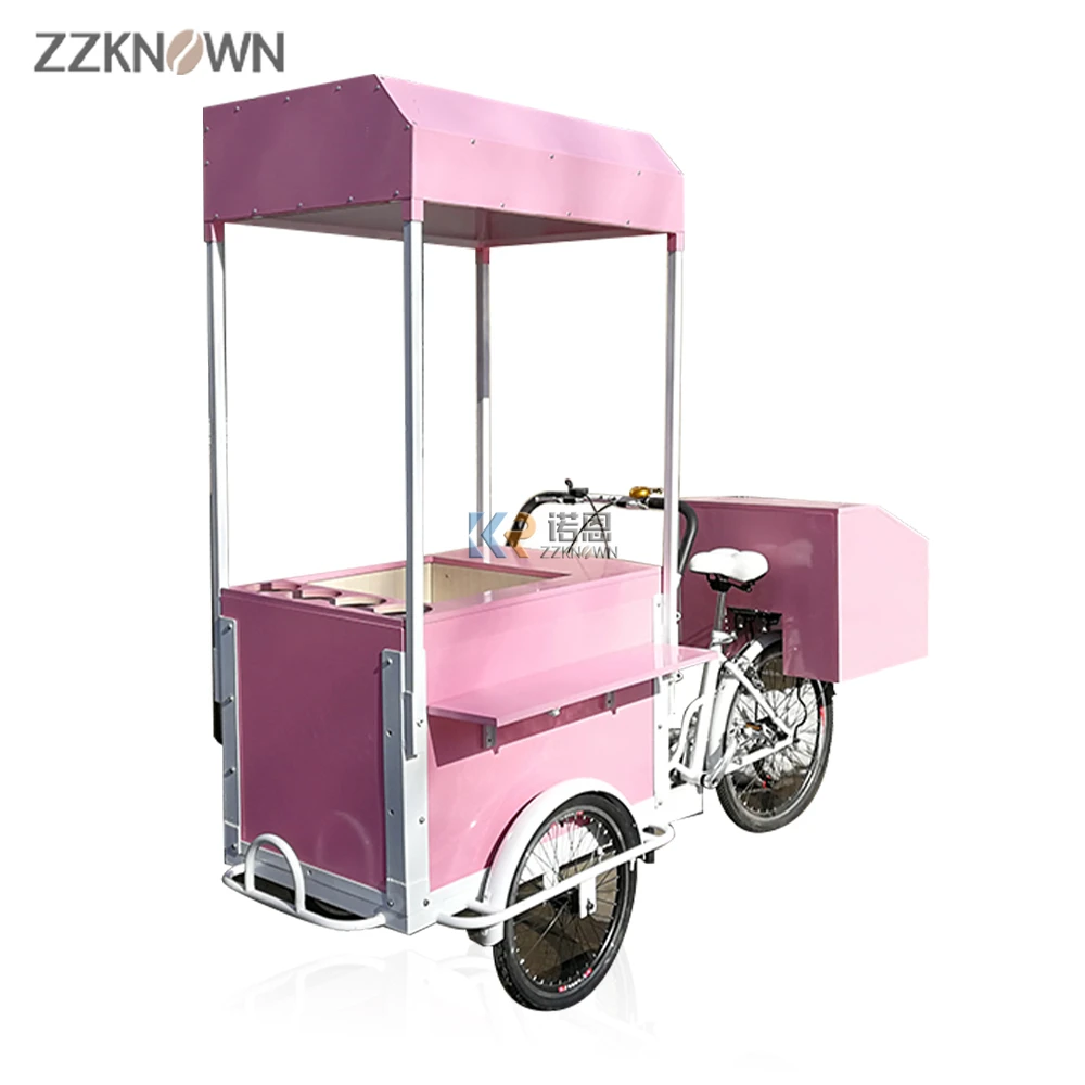 Pink Marshmallows Mobile Sweets Carts Street Garden Cart Food Delivery Bike Ice Cream Trailer with Cotton Candy Machine for Kids