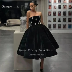 Qunque Graduation Ball Gown Dress Arabia Strapless Crystals Pleat Tea Length Vestidos De Festa Customized Formal Party Gowns