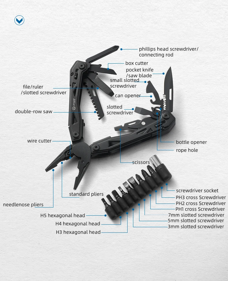 LETGOS Multitool Faltbare Zange Klappbare Schere mit Tasche Tägliche EDC-Ausrüstung Multifunktionale Werkzeuge für Camping, Überleben und Outdoor-Aktivitäten – Detail 4
