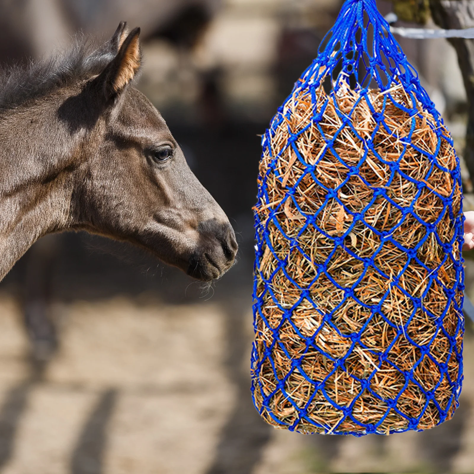 حقيبة قش الحصان تغذية بطيئة مع شبكة تهوية مدمجة وخفيفة الوزن ومقاومة للاهتراء وحدة تغذية الماعز والماشية