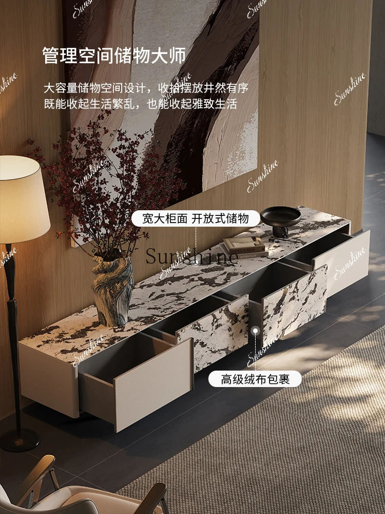 

Household light luxury rock slab living room modern Italian high-end villa storage cabinet FT