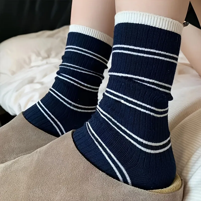 Multi-Color 4 Pairs Mid-Calf Socks - Yc-Fashion Versatile Individual Easy Vertical Stripe Combination Socks