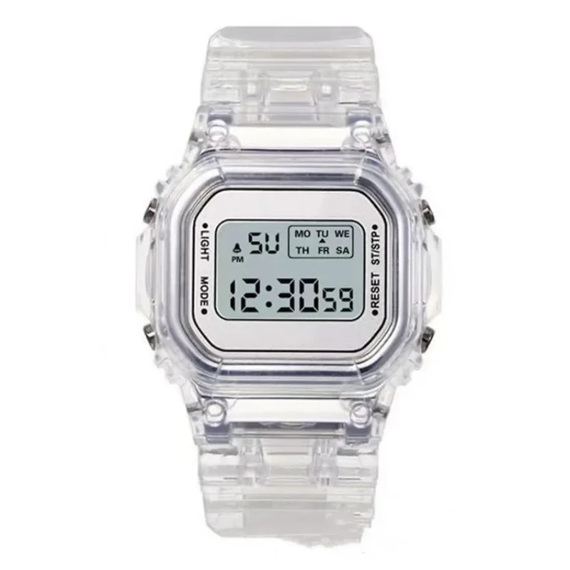 Montre numérique LED étanche pour hommes et femmes, montres de sport, bracelet transparent Shoous, carré électrique