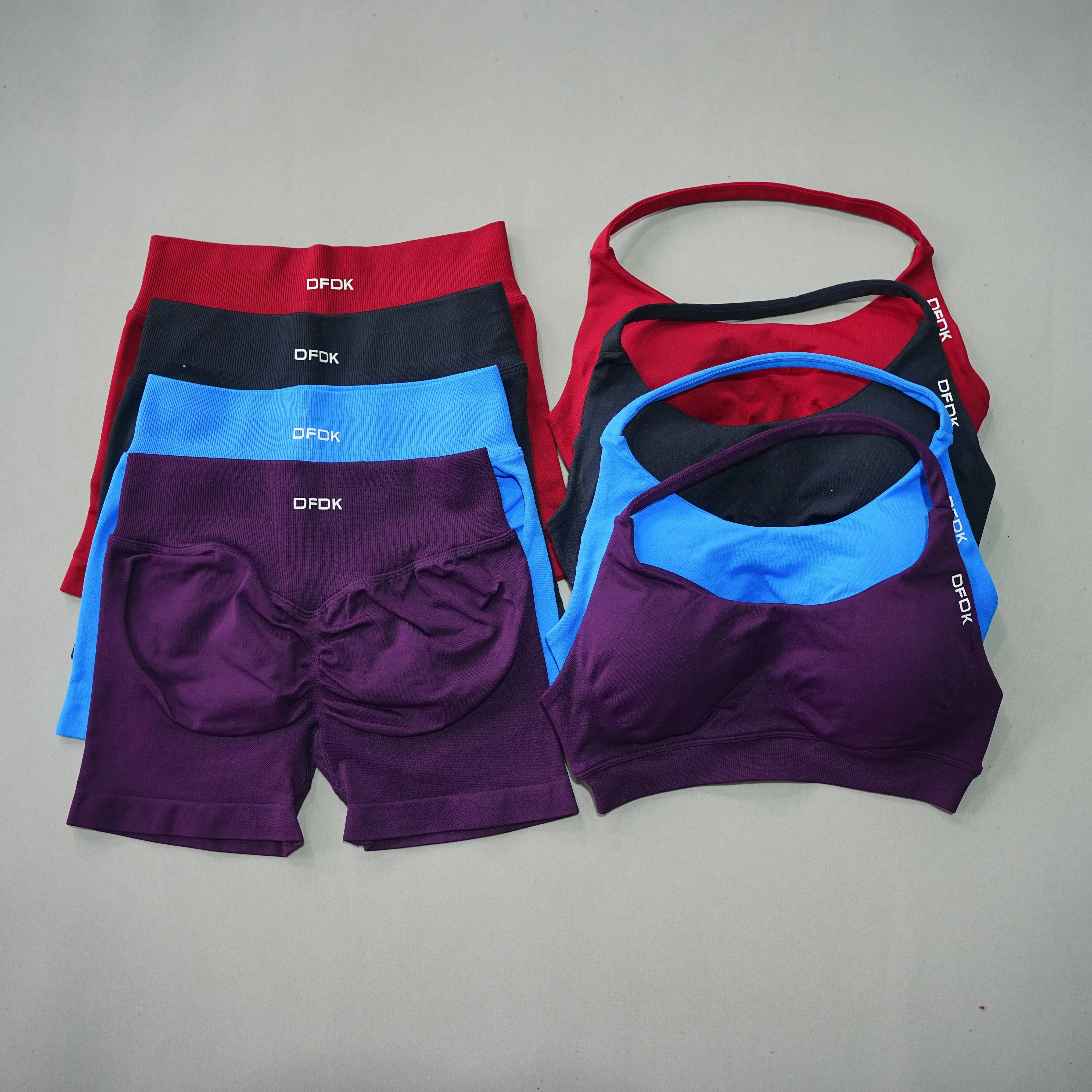 DFDK Seamless Shorts Leggings Matching Set, Lace Up Sports Bra, Fashion 2 Piece Outfit for Workout Yoga Running