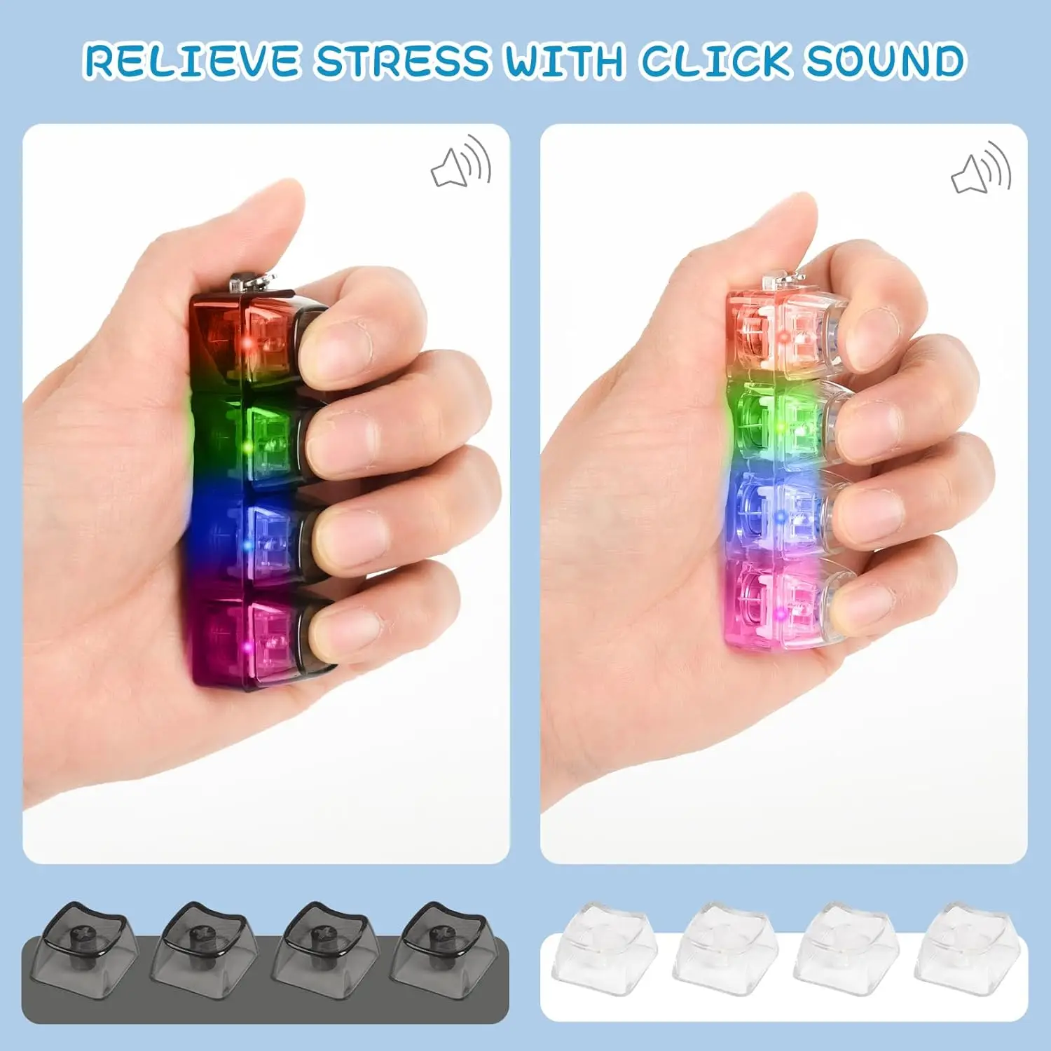 LED Keyboard Keychain Clickable Button Fidget Stress Relief Anxiety Portable Desk Accessory Office Decor Gift for Adults