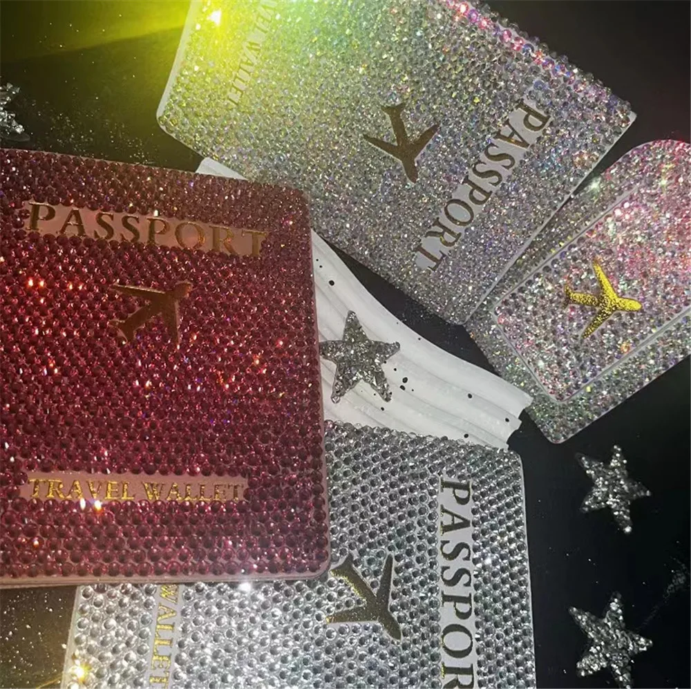 Luxury Bling Package Suitcases Passport Cover Case ,Luggage Tag Card Rhinestone Travelling Props