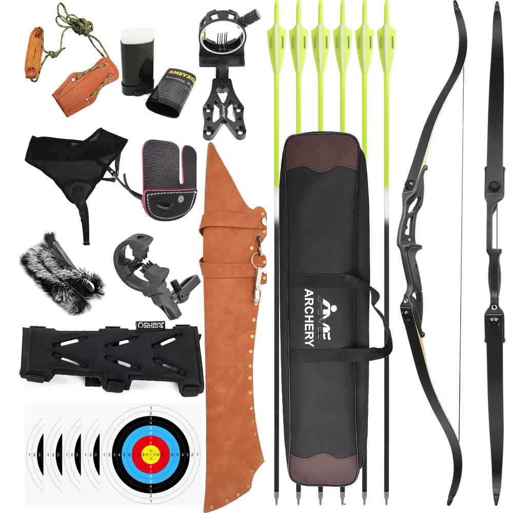 

56-дюймовый изогнутый лук 30-50 фунтов, лук для правой руки, карбоновый прицел для стрел, сумка для лука, охотничья тренировочная мишень, стрельба из лука