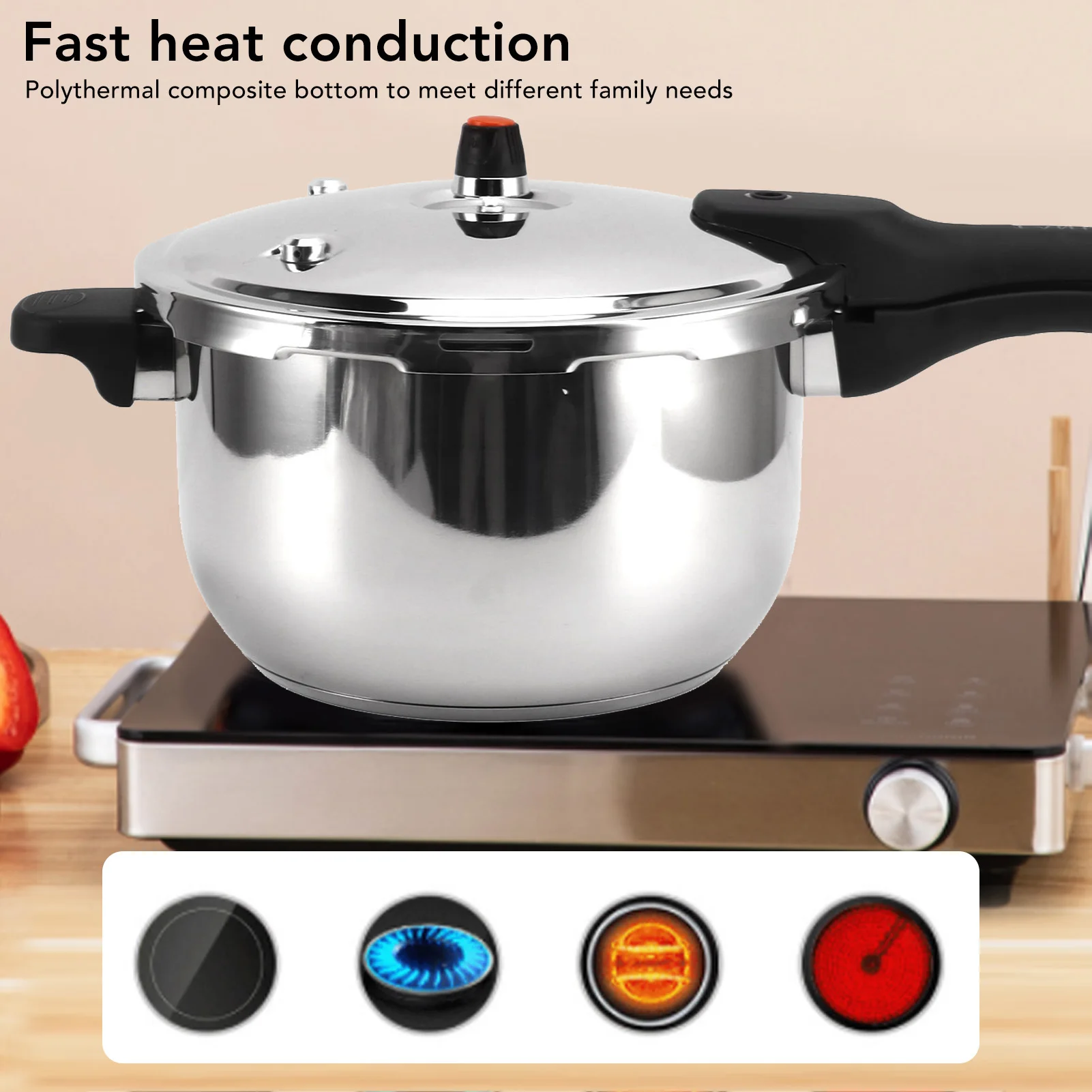Pressure Cooker High Quality Stainless Steel Material Explosion Proof Safety Valve 80KPA Security Handle Pressure Cooking Pot