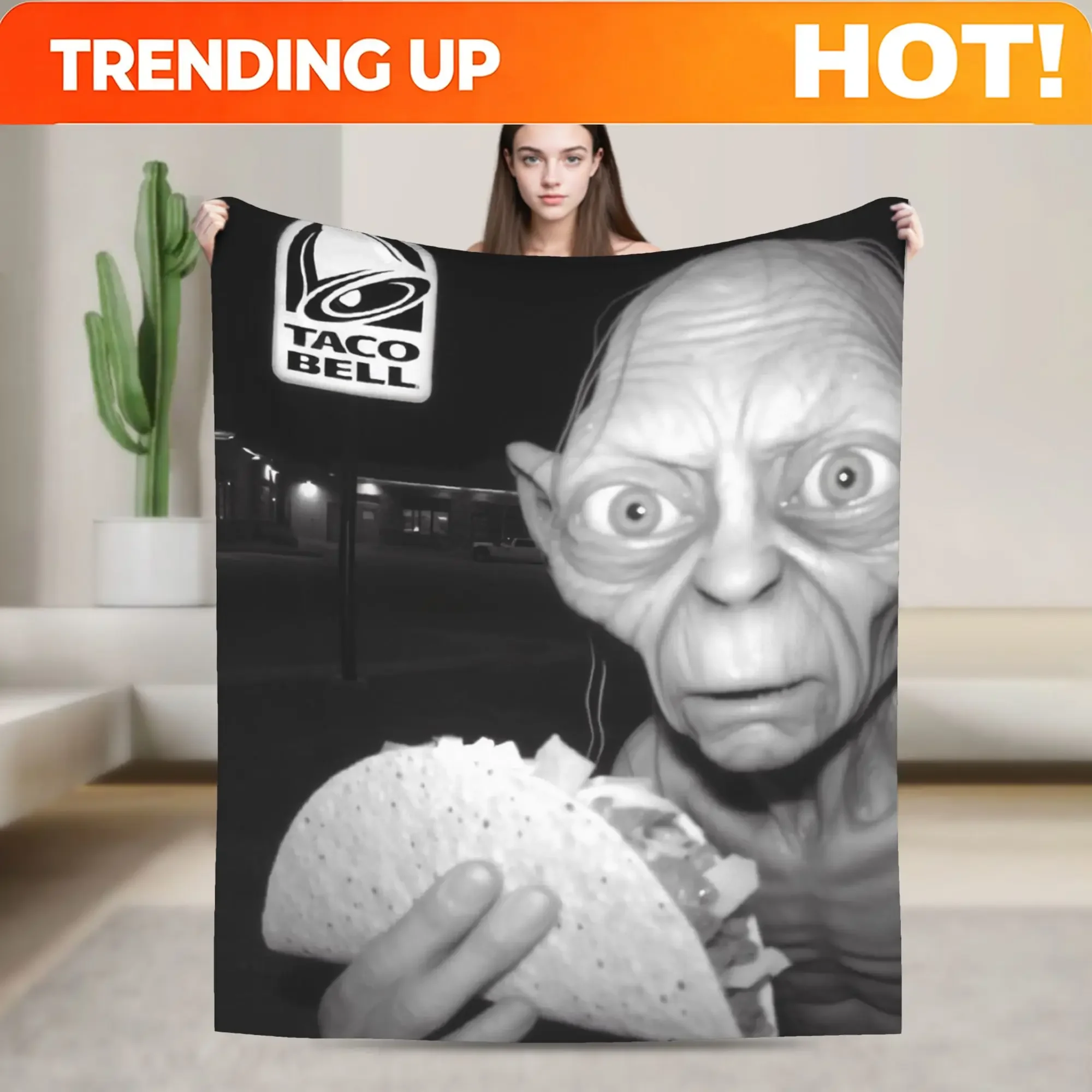 Custom Gollum Eating Taco Bell Blankets Fleece Spring/Autumn L-Lords Of The R-Rings Super Warm Throw Blanket For Bed Travel Rug