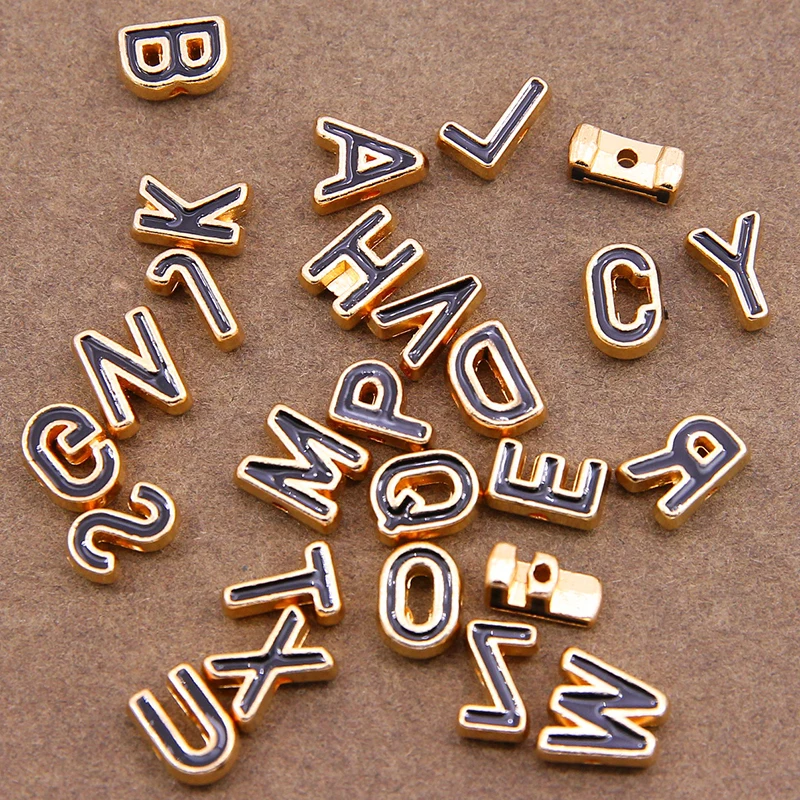 10pcs Black A-Z Letter Charms Enamel Charms Alphabet Initial Letter Charm Beads For Diy Bracelet Jewelry Making Wholesale