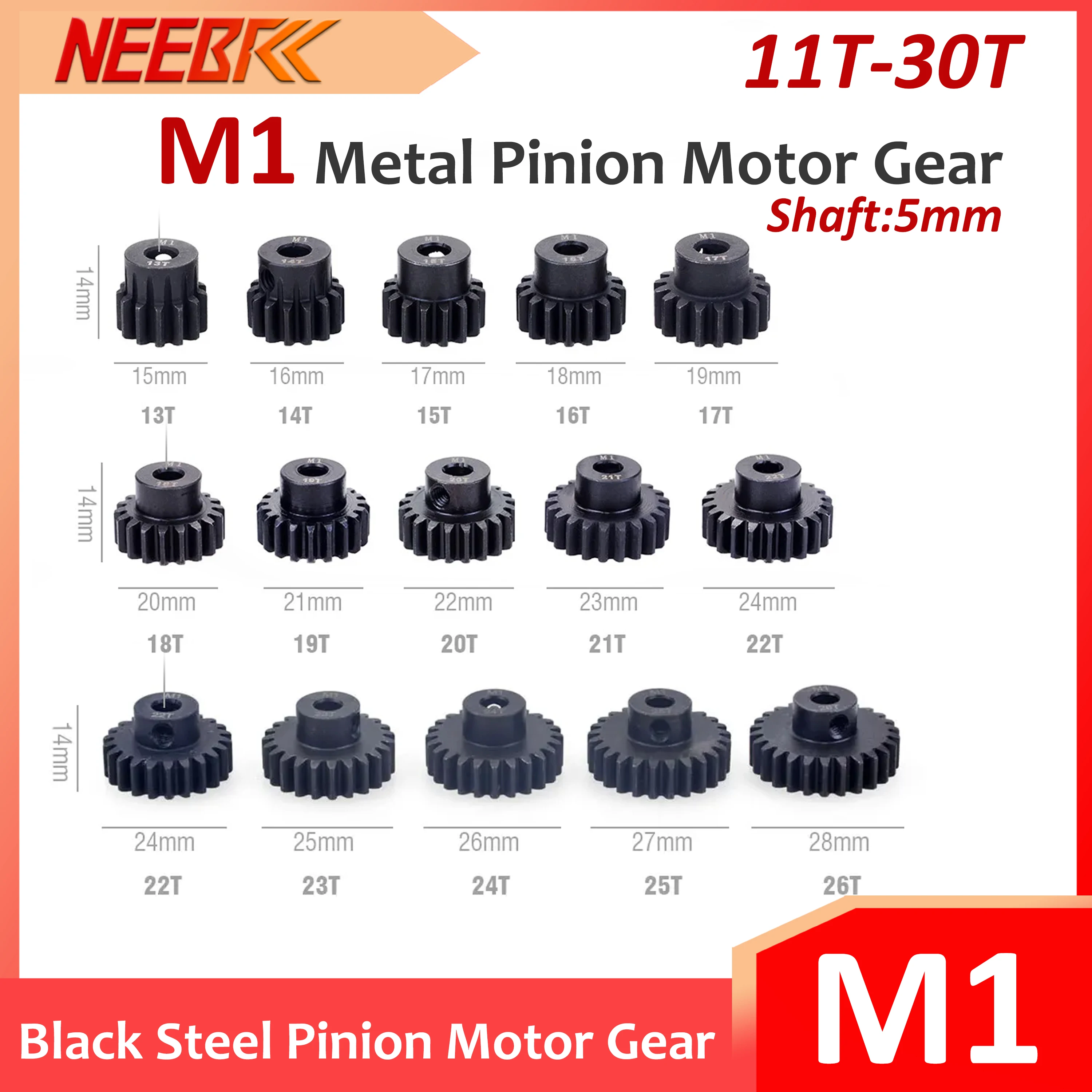

M1 11-15T 16-20T 21-25T 26-30T 5mm Shaft Black Steel Metal Pinion Motor Gear for RC 1/8 1/10 Car Truck Model Toy Accessories