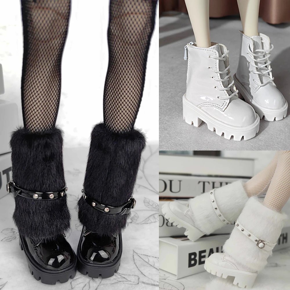 D09-P309 children handmade toy   1/4 cd3 fc gl mdd BJD Doll shoes white black Woolen boots 1pair