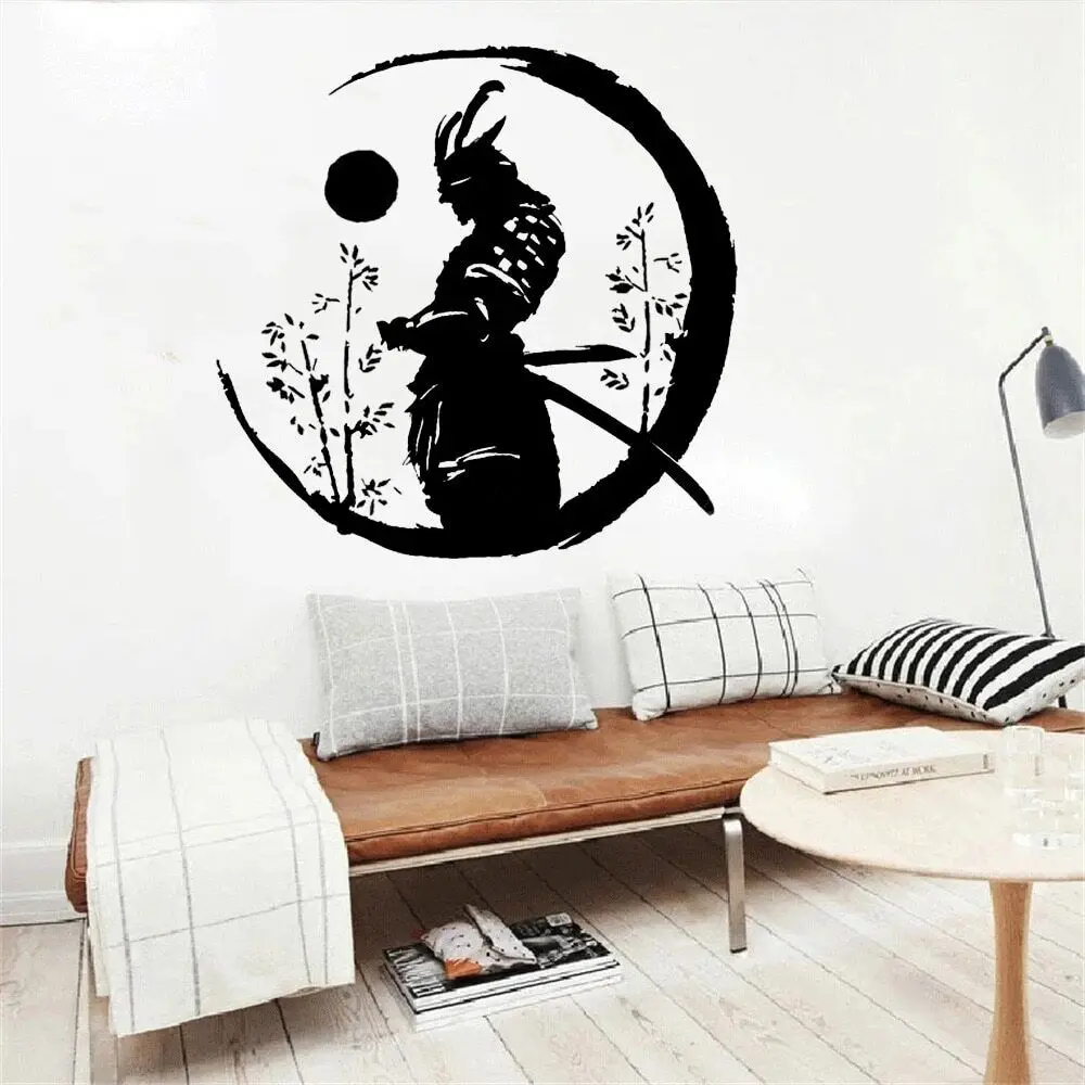 Japanese Warrior Pattern Samurai Wall Sticker Vinyl Modern Home Decor for Kids Boys Teens Bedroom Decals Game Room Mural