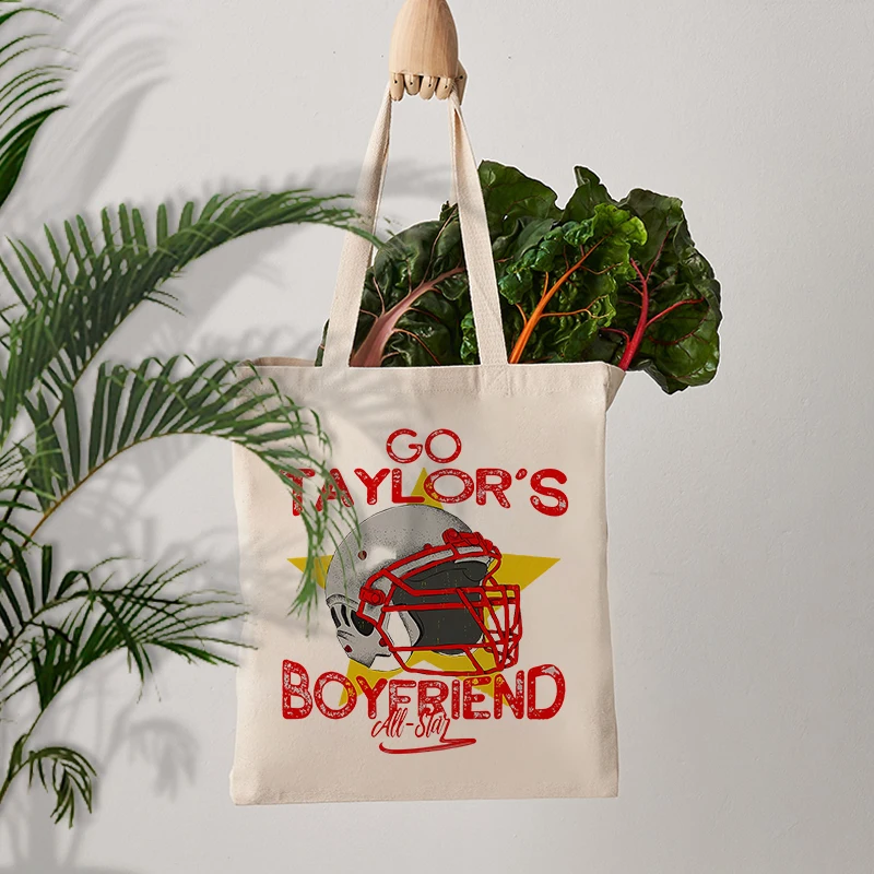 Go Taylor's Boyfriend Pattern Tote Bag Best Gift for TS Fans Women Shopping Bag American Football Fans Merch Shoulder Bags Trend