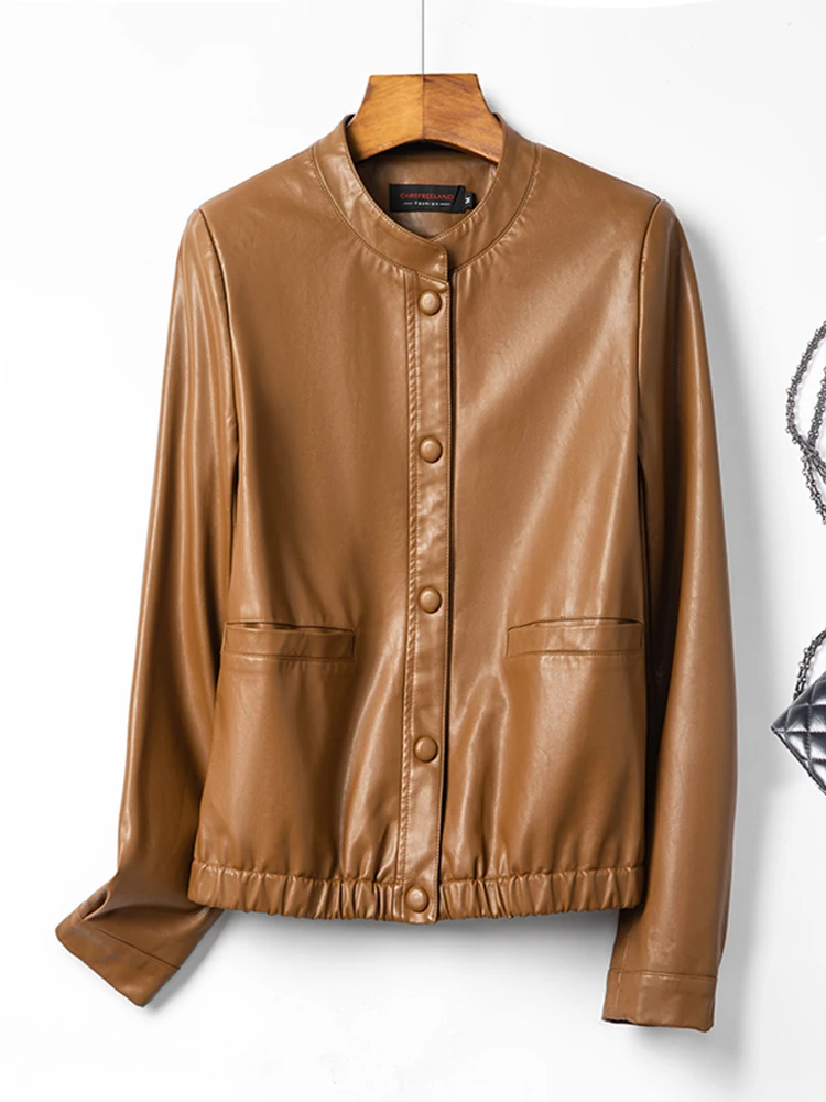 2025 신상 여성용 슬림핏 가죽 자켓 천연 양가죽 캐주얼 스타일 한국 버전 슬리밍 아우터웨어 패셔너블 코트