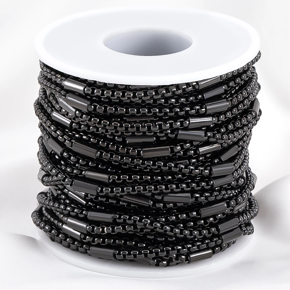 2 متر 1 متر 0.5 متر الهيب هوب الأسود PVD صندوق من الفولاذ المقاوم للصدأ أنبوب كابل مطرز سلاسل DIY الرجال قلادة صنع المجوهرات سوار لوازم السائبة