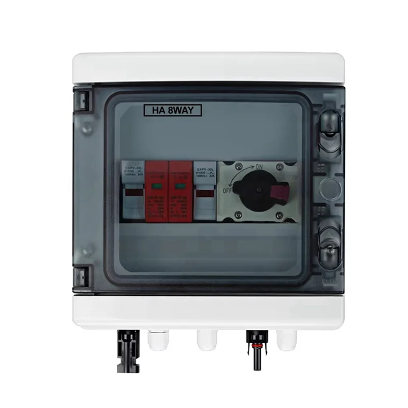 

Solar Photovoltaic PV Combiner Box With Protection 1 Input 1 Out DC 1000V 15A Fuse MCB SPD Waterproof Box-AA26