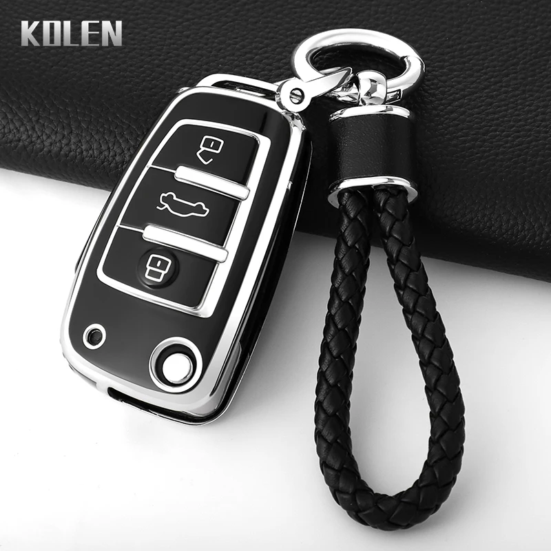 TPU Car Key Case Cover Shell Fob For Audi C5 C6 R8 A1 A3 A4 A5 A6 A7 Q3 Q5 Q7 S6 B6 B7 B8 8P 8V 8L TT RS RS3 S3 Sline Keychain
