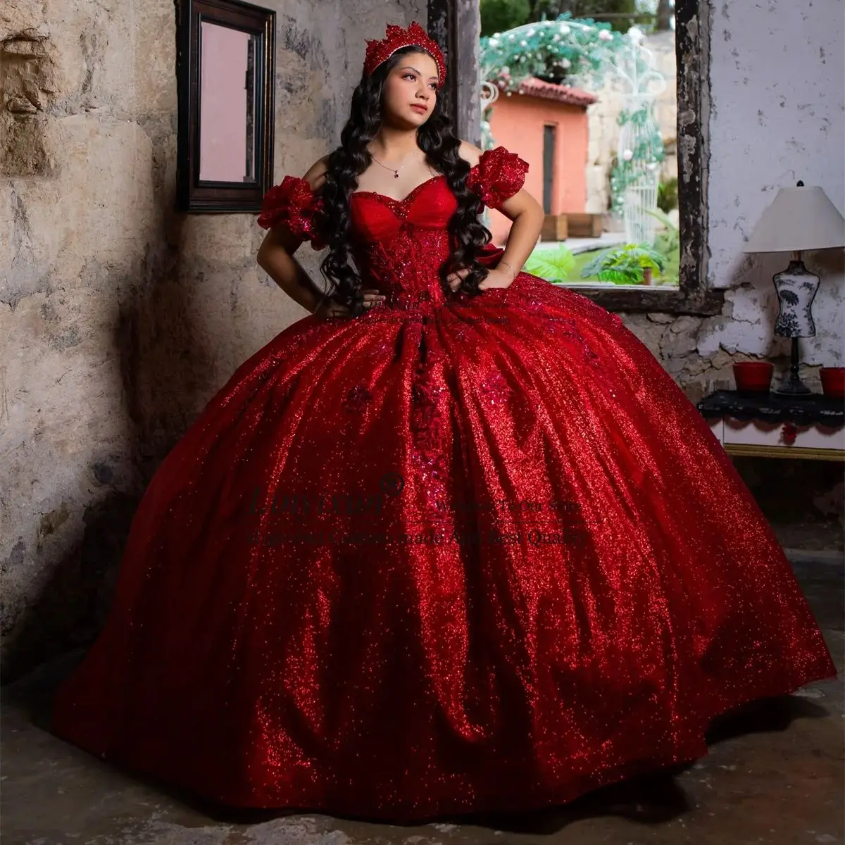 Robes de Quinceañera et de Sweet 16, Robes de bal de princesse, à paillettes et sequins, épaules dénudées, Vestido De 15 Anos, personnalisées, style mexicain