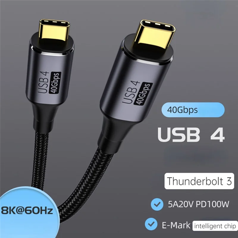 

Durable-40G 100W Type C Data Cable Thunderbolt 3 High Speed Fast Charging Type-C Male To Male Cord