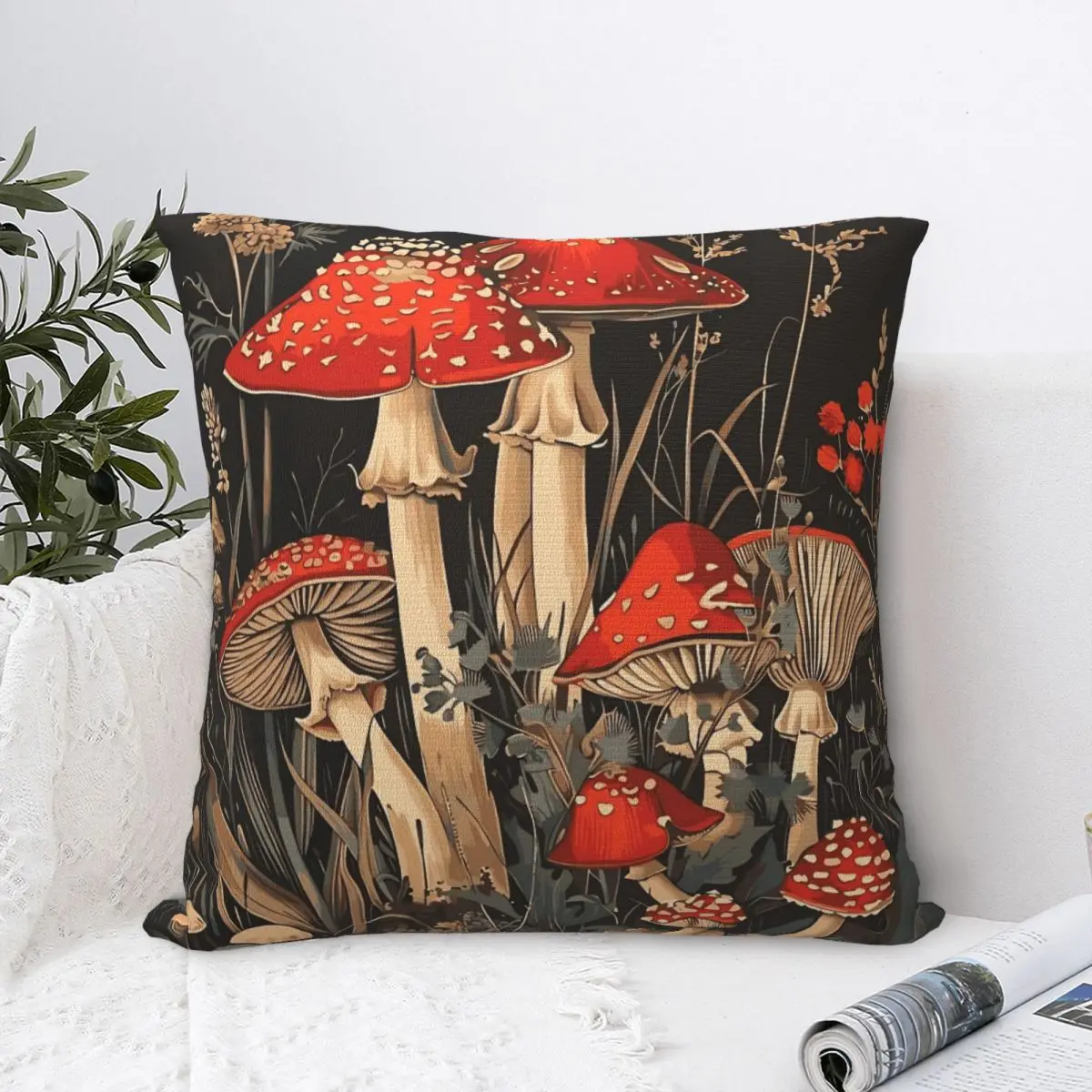 Red Forest Mushroom Pillow Case Plant Cartoon Cushion Cover Fashion Zippered Decorative Pillowcase for Home 45*45cm