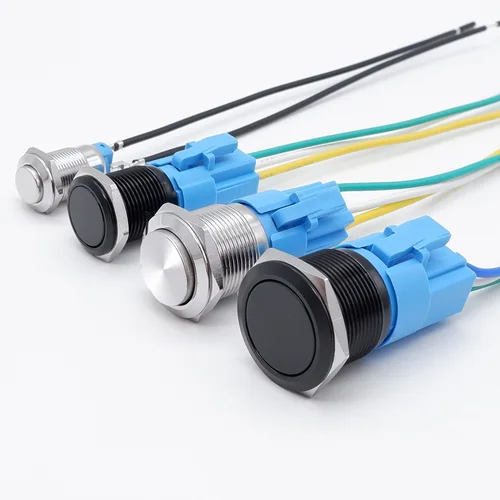 12 16 19 22mm interruptor de botón de Metal botón de presión cabeza plana alta 1NO 1NC momentáneo auto reinicio bloqueo interruptor negro