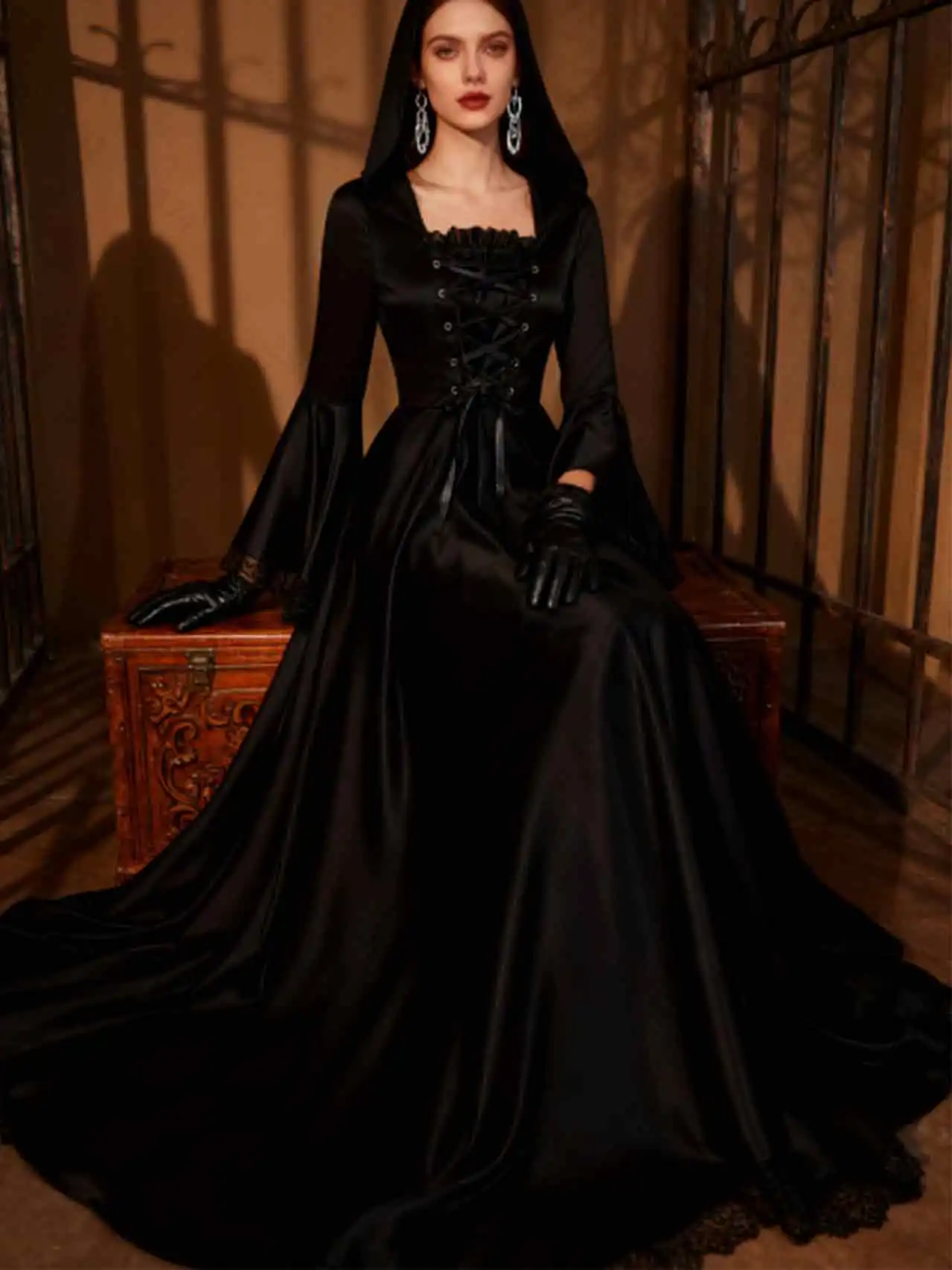 

Готическое длинное платье, средневековое платье для косплея эпохи Возрождения, праздничное платье на Хэллоуин, комплект платьев для косплея на сцене