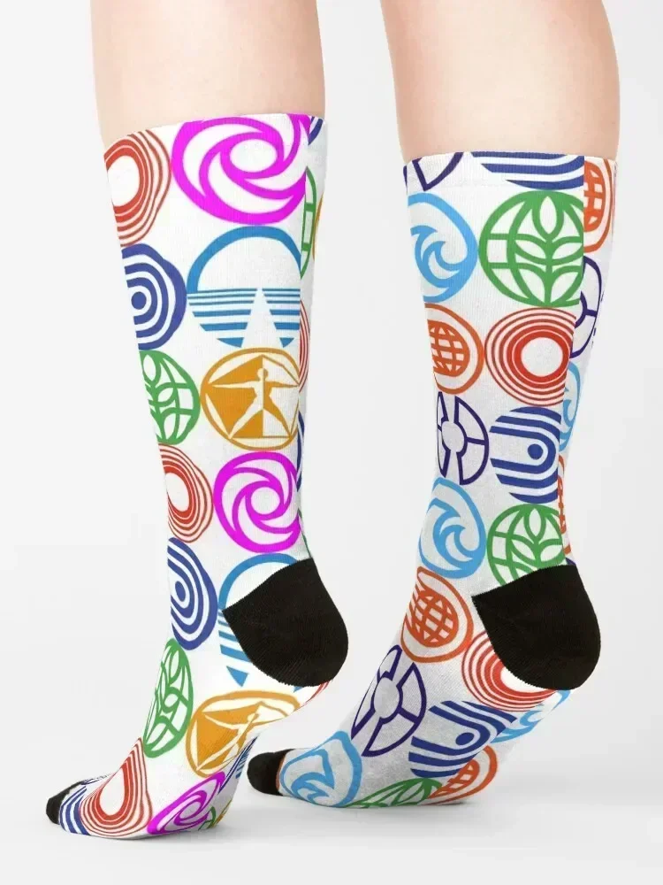 الرجعية Epcot الشعارات الجوارب الكرتون أحذية رجل الثلوج الجوارب للرجل المرأة الدراجات لطيف مشرق الرباط الجوارب الذكور المرأة #4