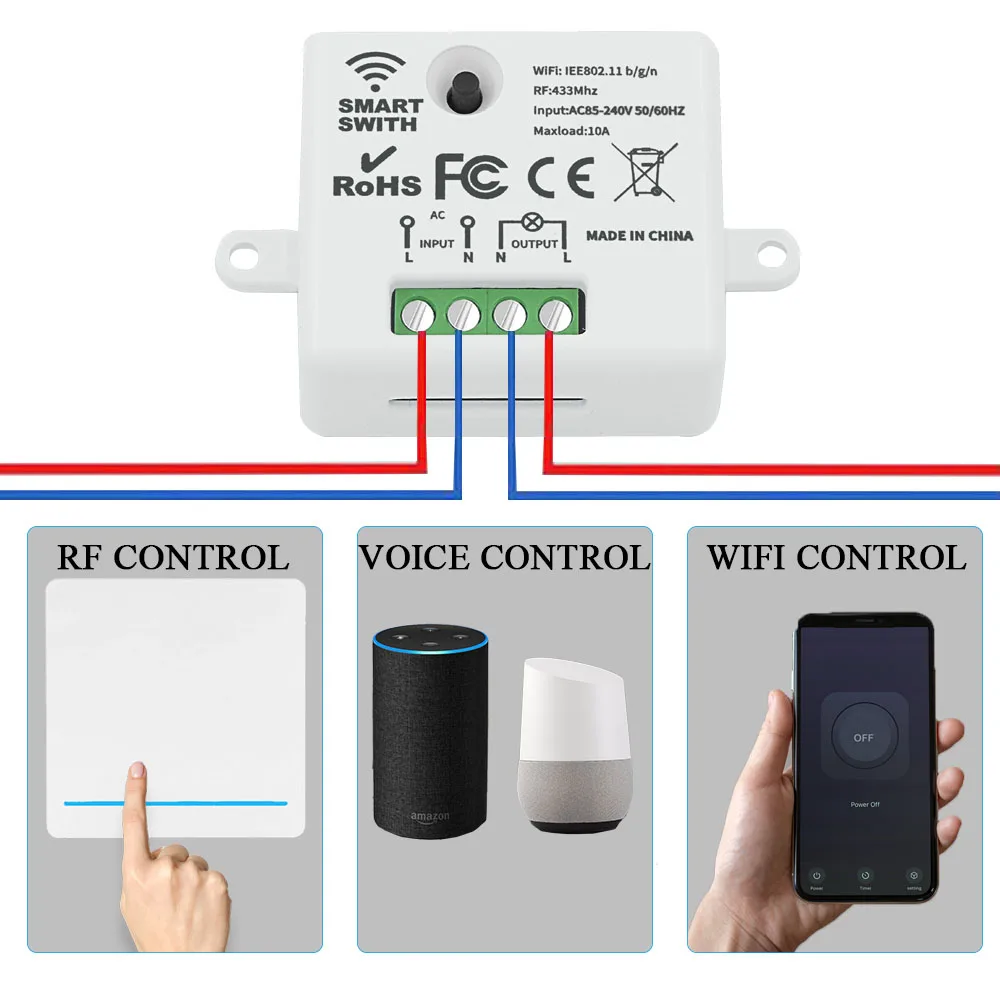 Tuya WiFi Smart Switch RF Wireless Push Button Light Switch 433MHz Wall Panel 110V 220V 10A Timing Relay Module for Alexa,Google