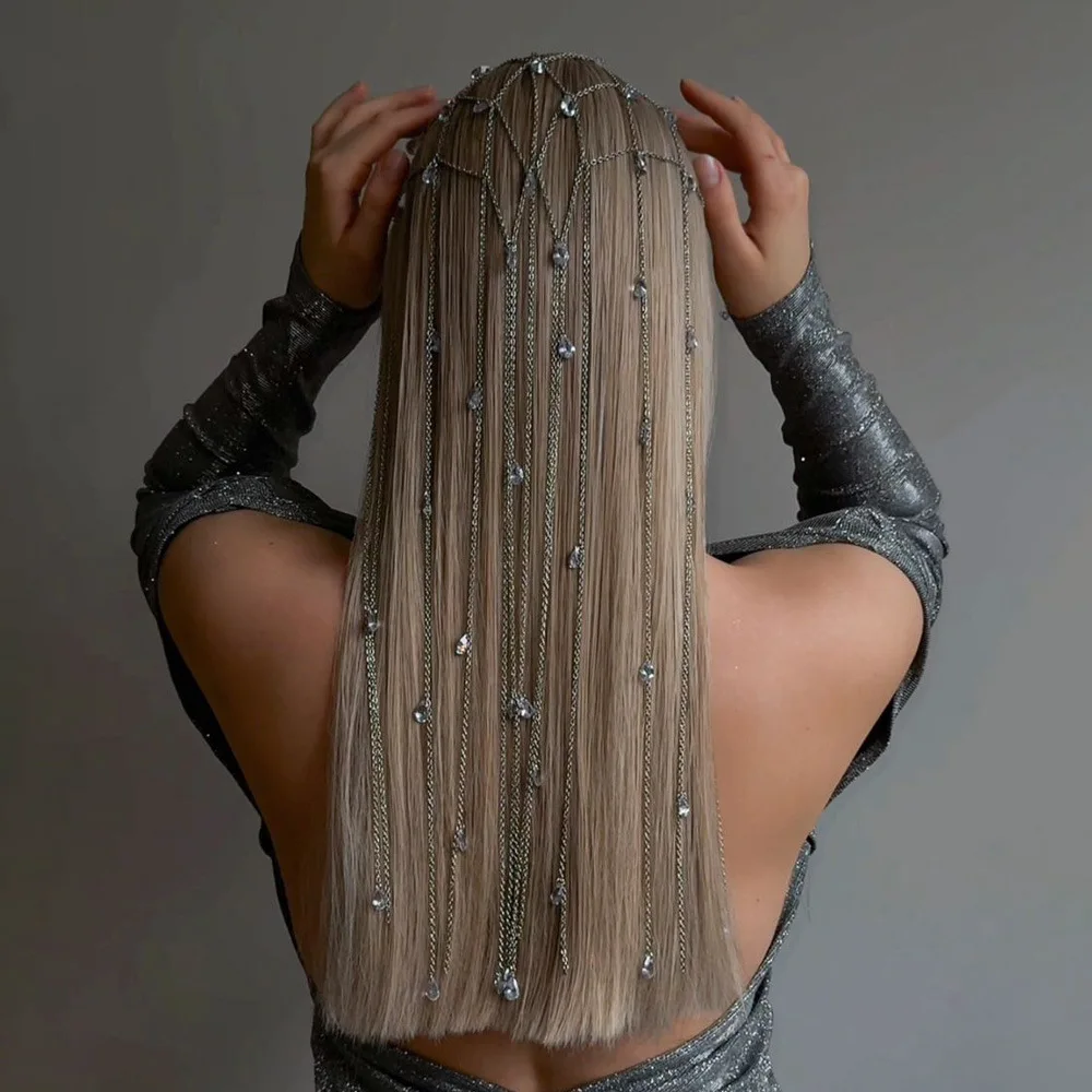 

Роскошная повязка для волос с кисточками, сетчатая цепочка со стразами, головной убор «Лесная фея», универсальный для повседневного сбора, вечеринки