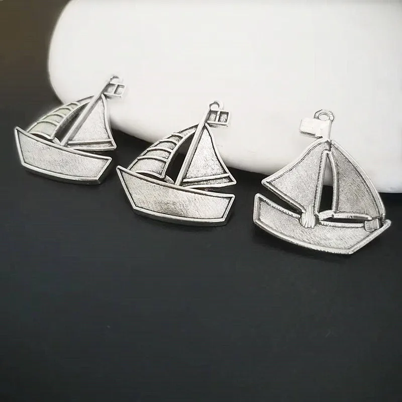 6pcs Sail Boat Charms, Silver Tone Pirate Ship Charms Pendants 26x31mm