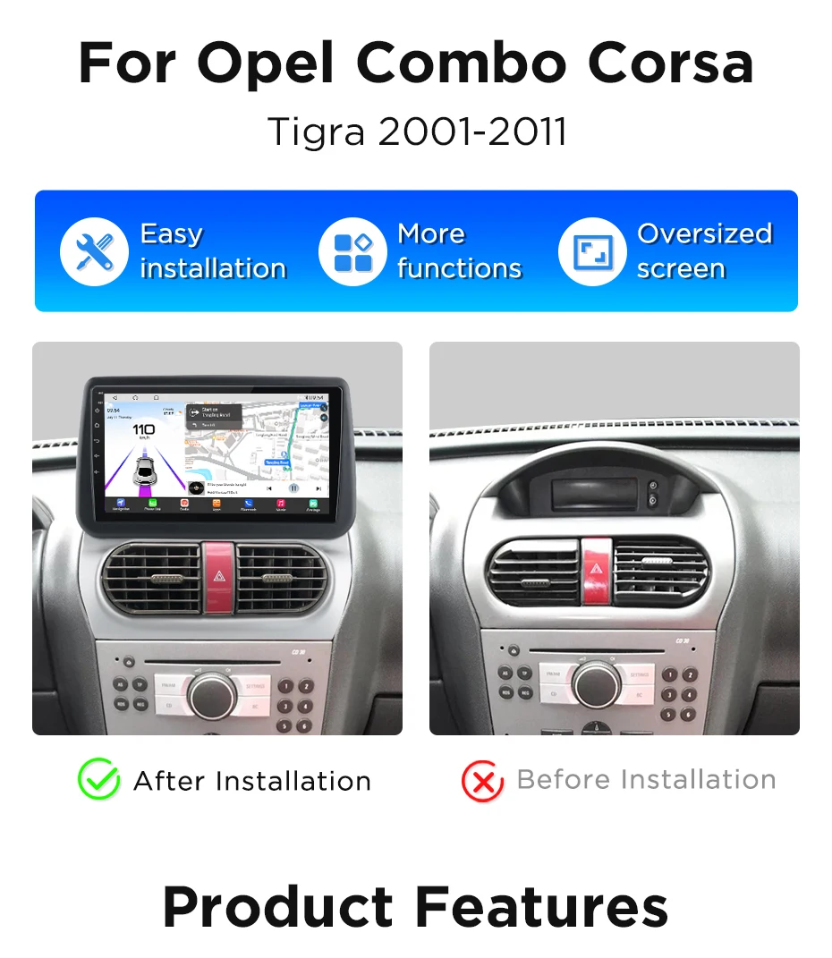 Junsun 360 ° Kamera-Autoradio für Opel Combo Corsa Tigra 2001-2011 Kabelloses CarPlay Android Auto Stereo GPS NAVI RDS BT Head Unit – Detail 2