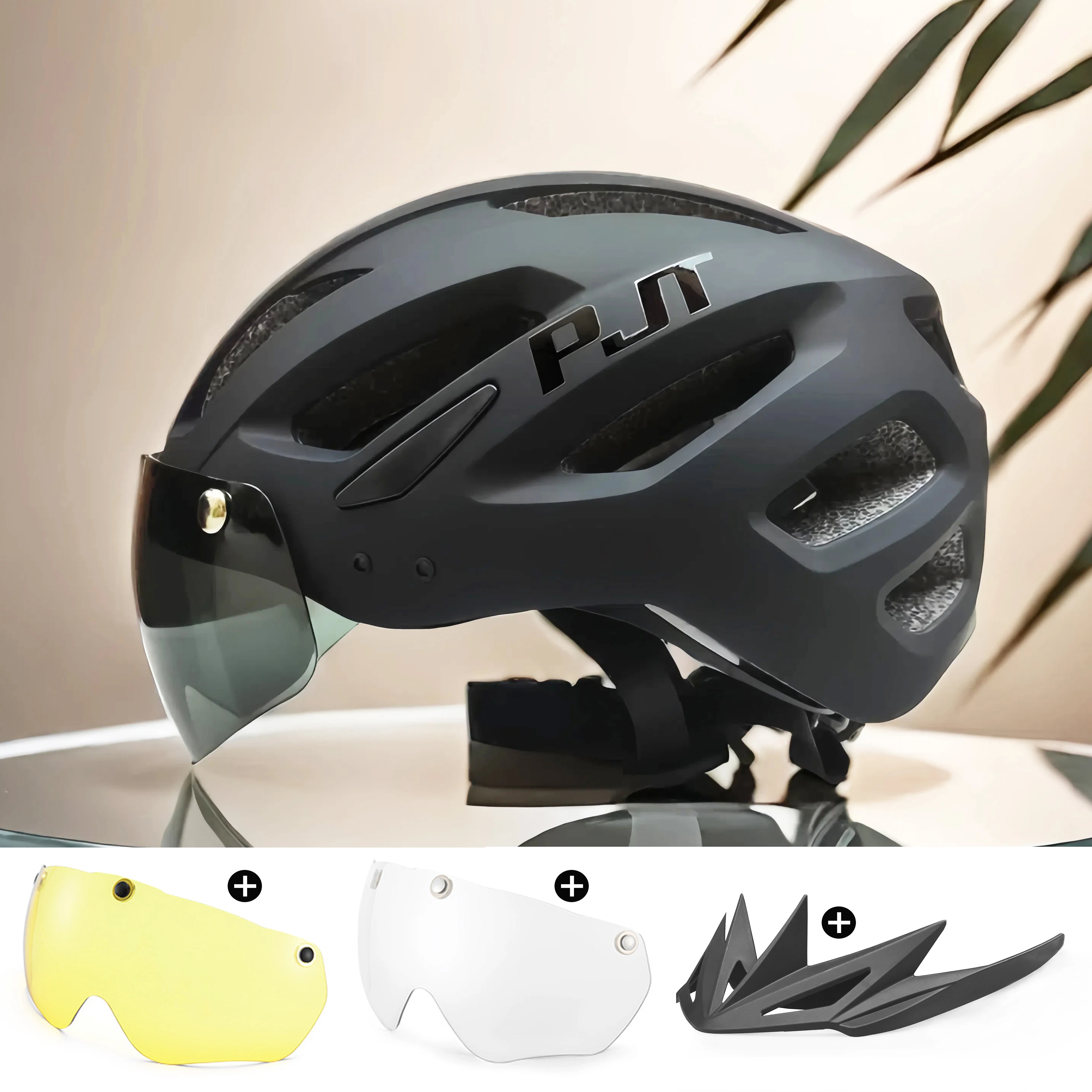 PJT Nieuwe LED Fietshelm Met Zonnebril Vizier Oplaadbare LED Heren Fietshelm Zonnebril Schild Road MTB Fietshelmen