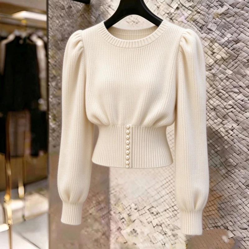 Autumn Winter Long Sleeve Knitting Solid Temperament Sweaters Simplicity Short Office Pullovers Elegant Fashion Women Clothing