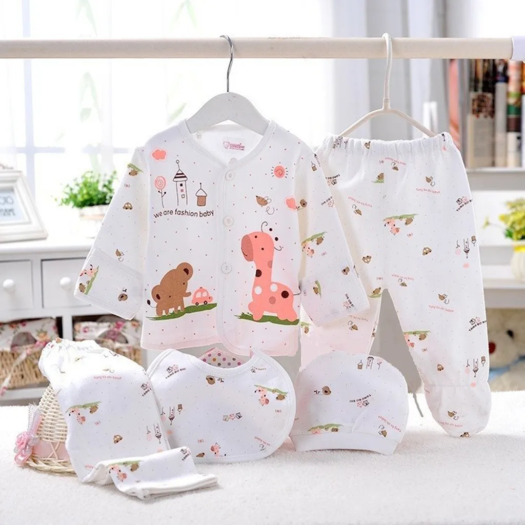 

Infant Blanket Girl Set Tops+Hat+Pants Cartoon 5PCS Outfit +Bib Long Girl Baby Boy Sleeve Girls Toddler Girl Fall Clothes 2t