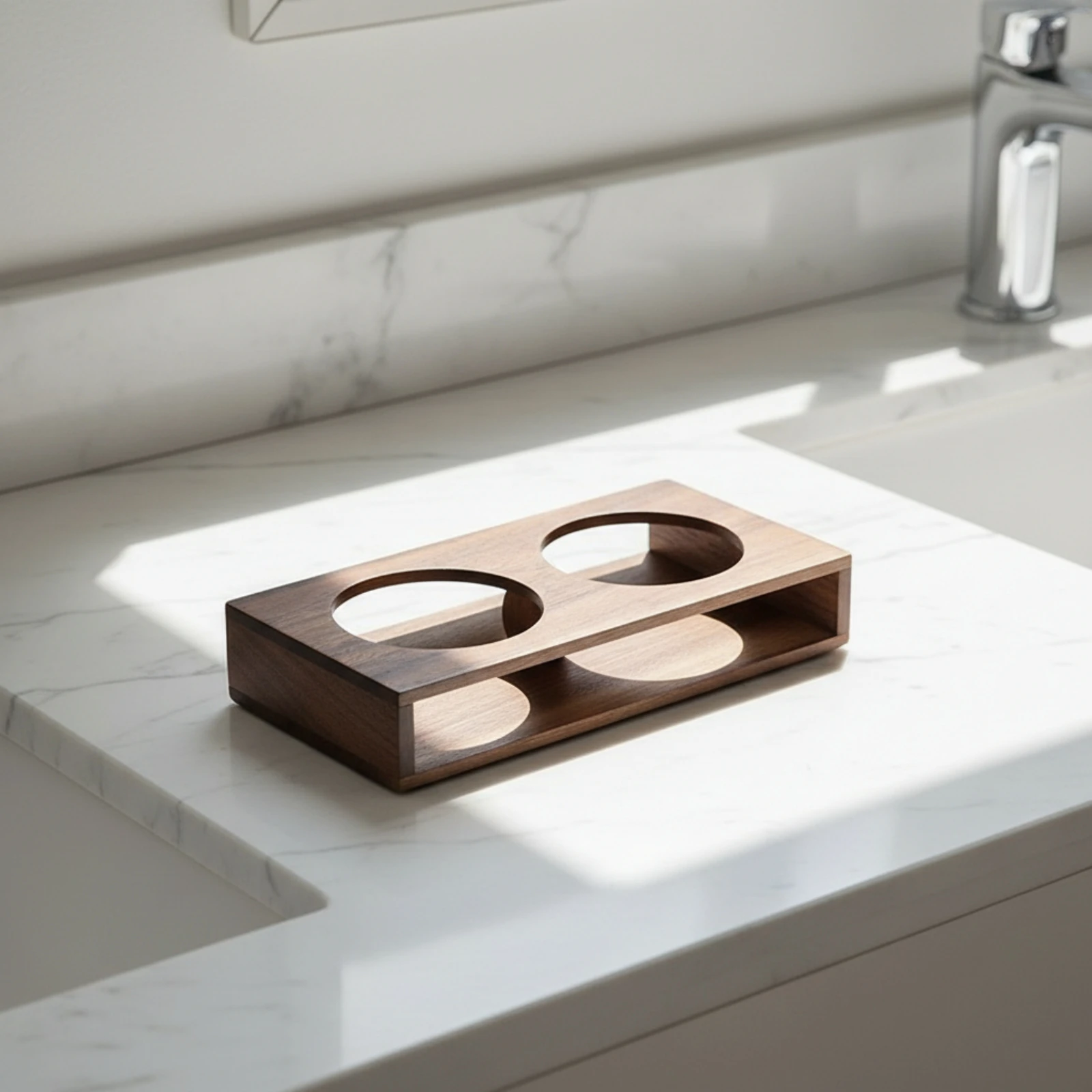 Wooden Bottle Base Walnut Double Bottle Stand Wood Dispenser Stand Rectangular for Countertop, Bathroom