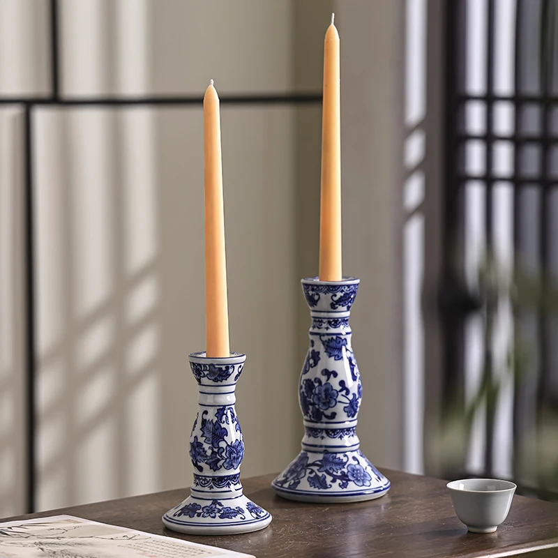Ceramic Ware Blue And White Porcelain Candle Holder New Chinese Style Simple Home Ceramic Ornament Base