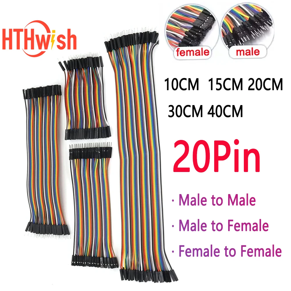 20pin Dupont Line Jumper Wire 10CM 15CM 20CM 30CM 40CM Male To Male, Male To Female , Female To Female Dupont Cable F Diy