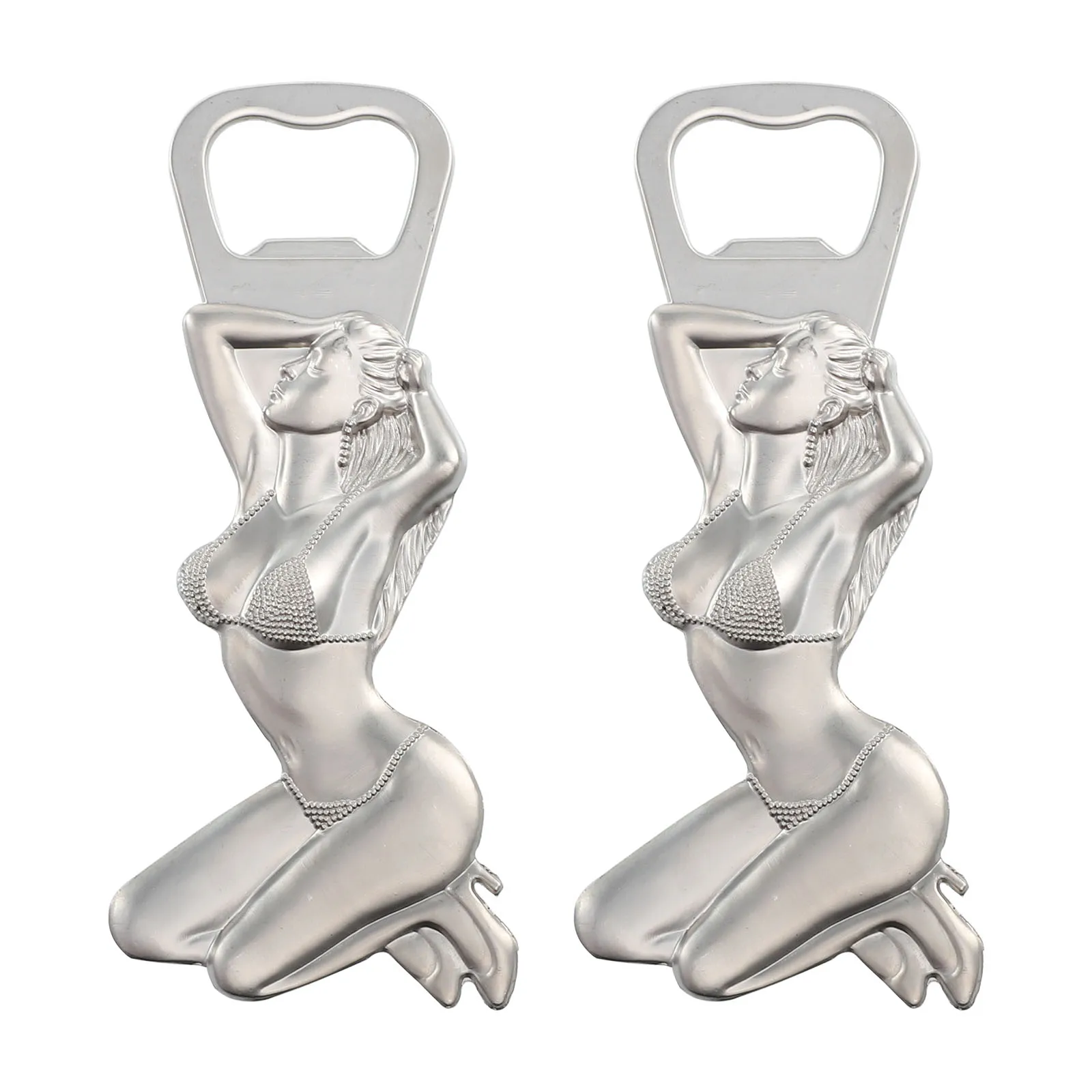 

2pcs Beauty Bottle Opener Zinc Alloy Magnetic Fridge Kitchen Bar Restaurant Metal Wall Mount Refrigerator Sticker Practical