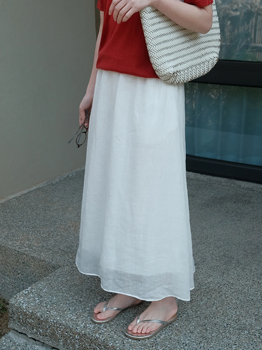 

Новая белая юбка-миди SUER А-силуэта для женщин, летняя, свободного кроя, с эффектом стройности, простой стиль, средняя талия, эластичный пояс