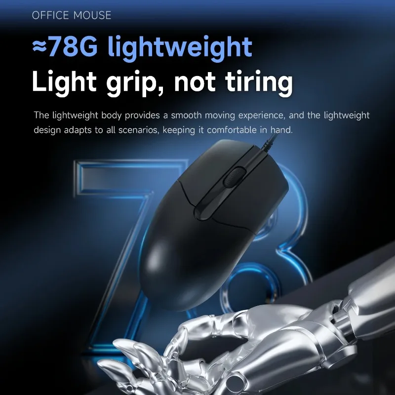 AJAZZ NJ01 Ratón con cable ergonómico 1000DPI Macro Gaming Mouse para PC Laptop Ratón silencioso Sonido suave Computadora de oficina tableta negro