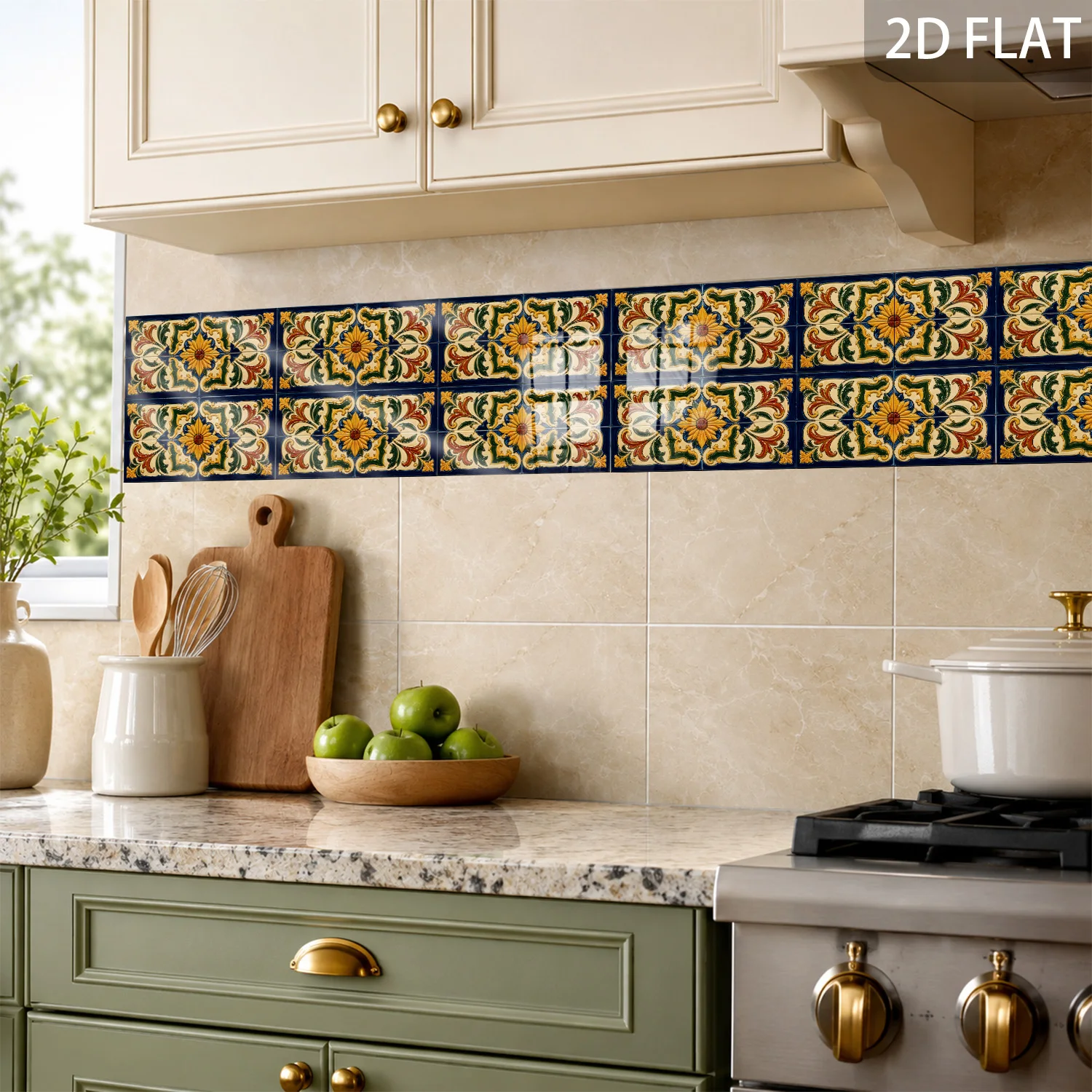 Art Nouveau Style Wall Tile Decals Peel And Stick 5.5x11 Inch Retro Decor For Living Room Cabinet Smooth Surface Refurbishment