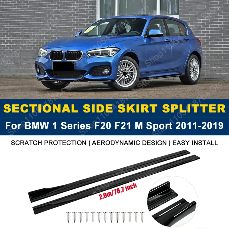 Side Skirts Extension Rocker Panel Splitter For BMW 1 Series F20 F21 M Sport 2011-2019 2M 78.7" ABS Plastic Car Exterior Tuning