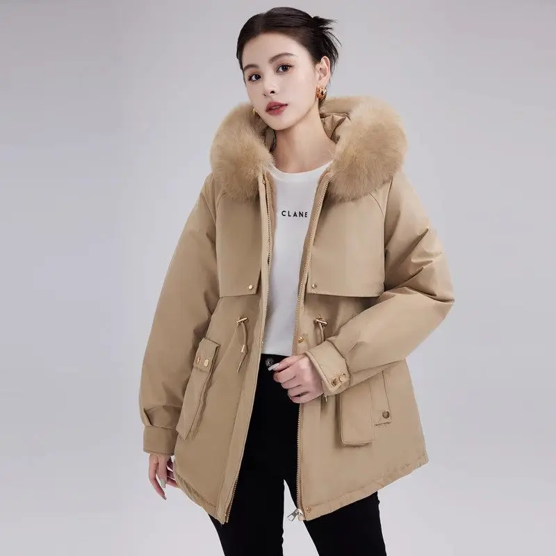 Pregnant Women\'s Winter Clothes Cotton Jacket 2024 Fashionable Velvet Parka Coat Loose Trendy Fur Collar Hooded Overcoat A058