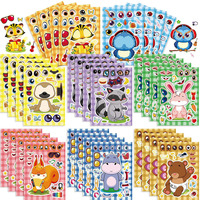 Kids Puzzle Stickers Make Your Own Rabbit Bear Owl Jungle & Zoo Animal Parent-child Interactive DIY Face Stickers Sheets Jigsaw