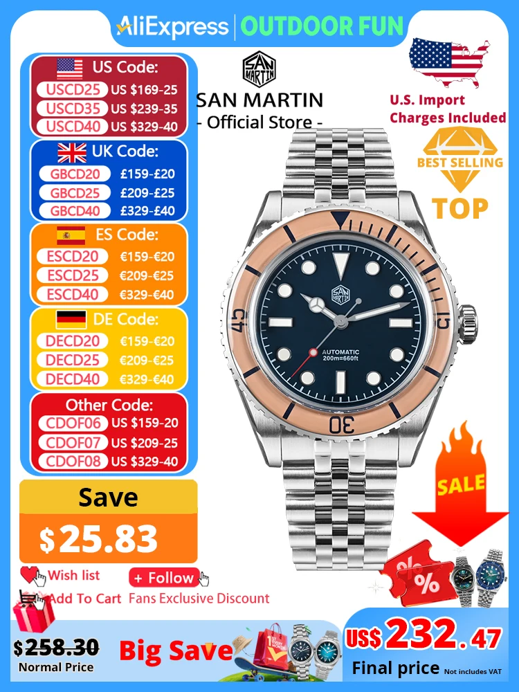 

San Martin винтажные роскошные мужские часы для дайвинга 40 мм NH35 автоматический механический сапфировый безель J-образный браслет водонепроницаемый 200 м SN0133