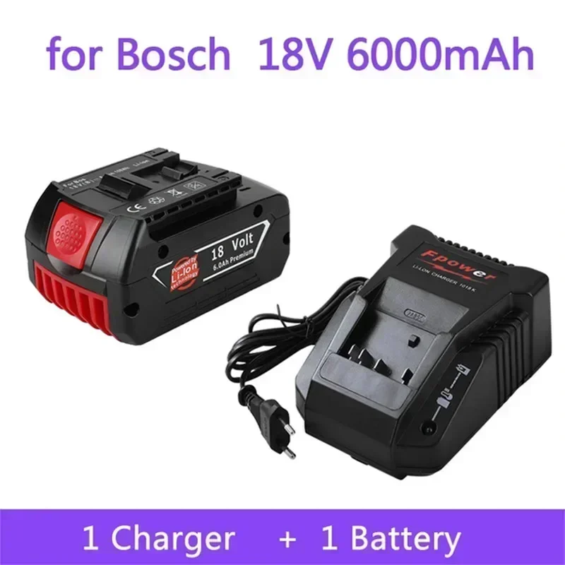 

18V Battery 6.0Ah for Bosch Electric Drill 18V Rechargeable Li-ion Battery BAT609, BAT609G, BAT618, BAT618G, BAT614 + 1Charger