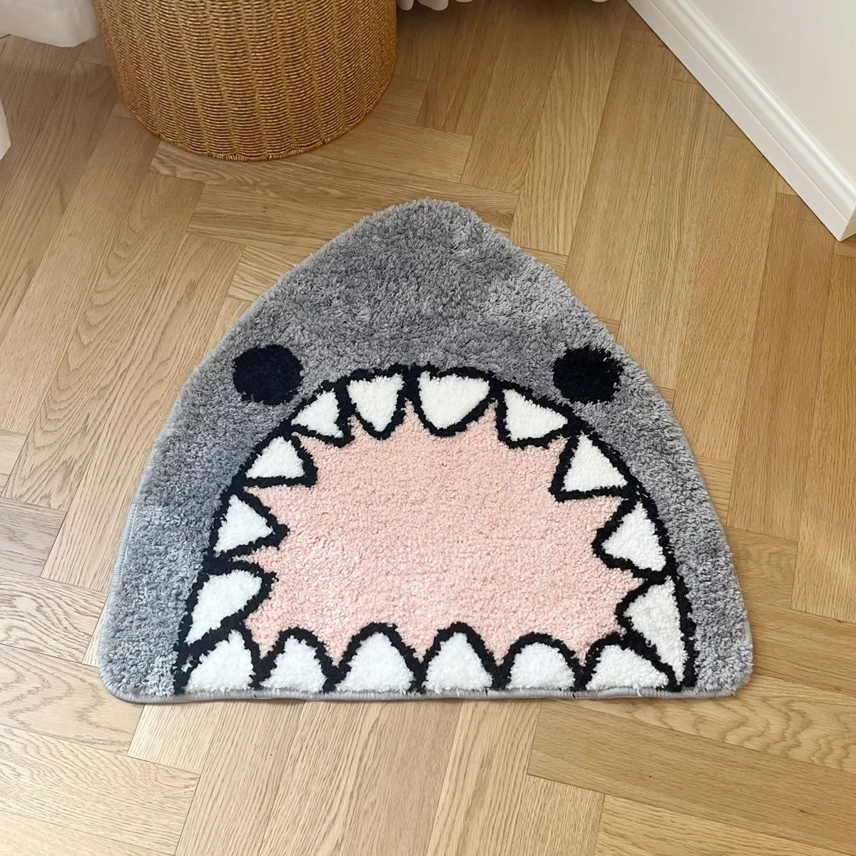 Grey Kawaii Tufting Shark Bathroom Mat Soft Cartoon Pad Carpet Anti-slip Doormat Rug Home Nursery Decor Flocking Plush Floor Mat