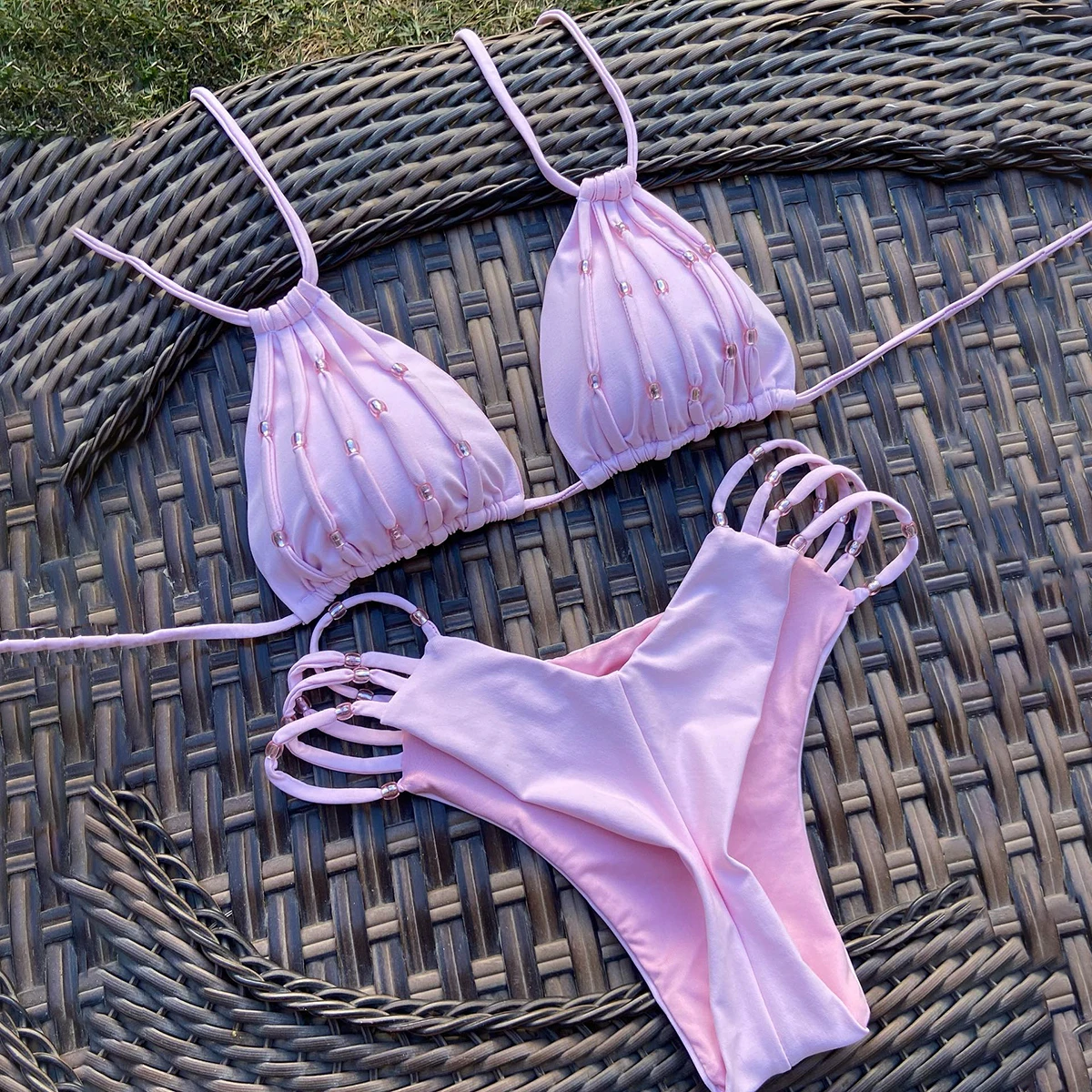 

Push Up Bikinis 2025 Sexy Women Swimsuit Swimwear Female Bikini Set Bandage Biquini Bathing Suit Solid Swimming Suits Beachwear