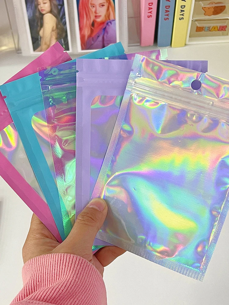 10 Pcs Laser Colorful Self Sealing Bags Jewelry And Cosmetics Sealing Packaging Storage Bags Waterproof Gift Packaging Bags